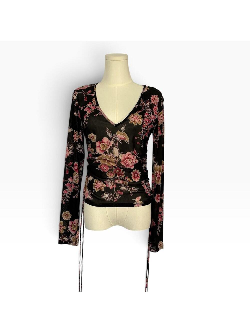 Y2K Floral Mesh Long Sleeve Top